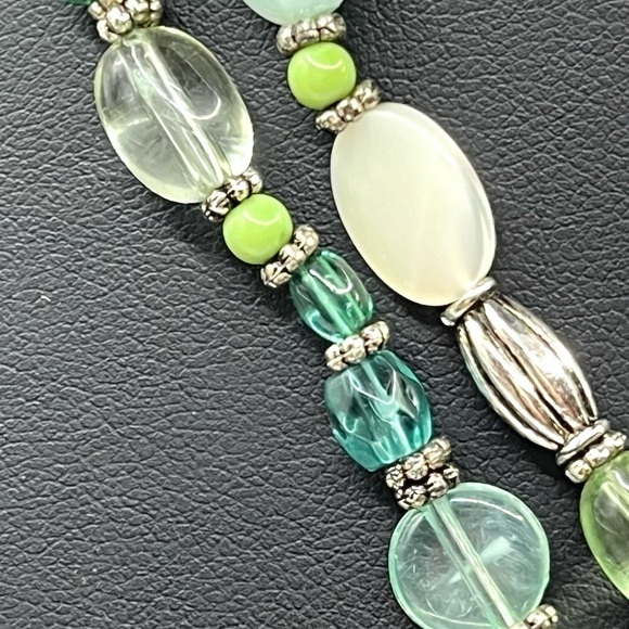 Napier Silver Tone Beaded Necklace Blue Green White Beads Lariat Style Necklace - Picture 5 of 11